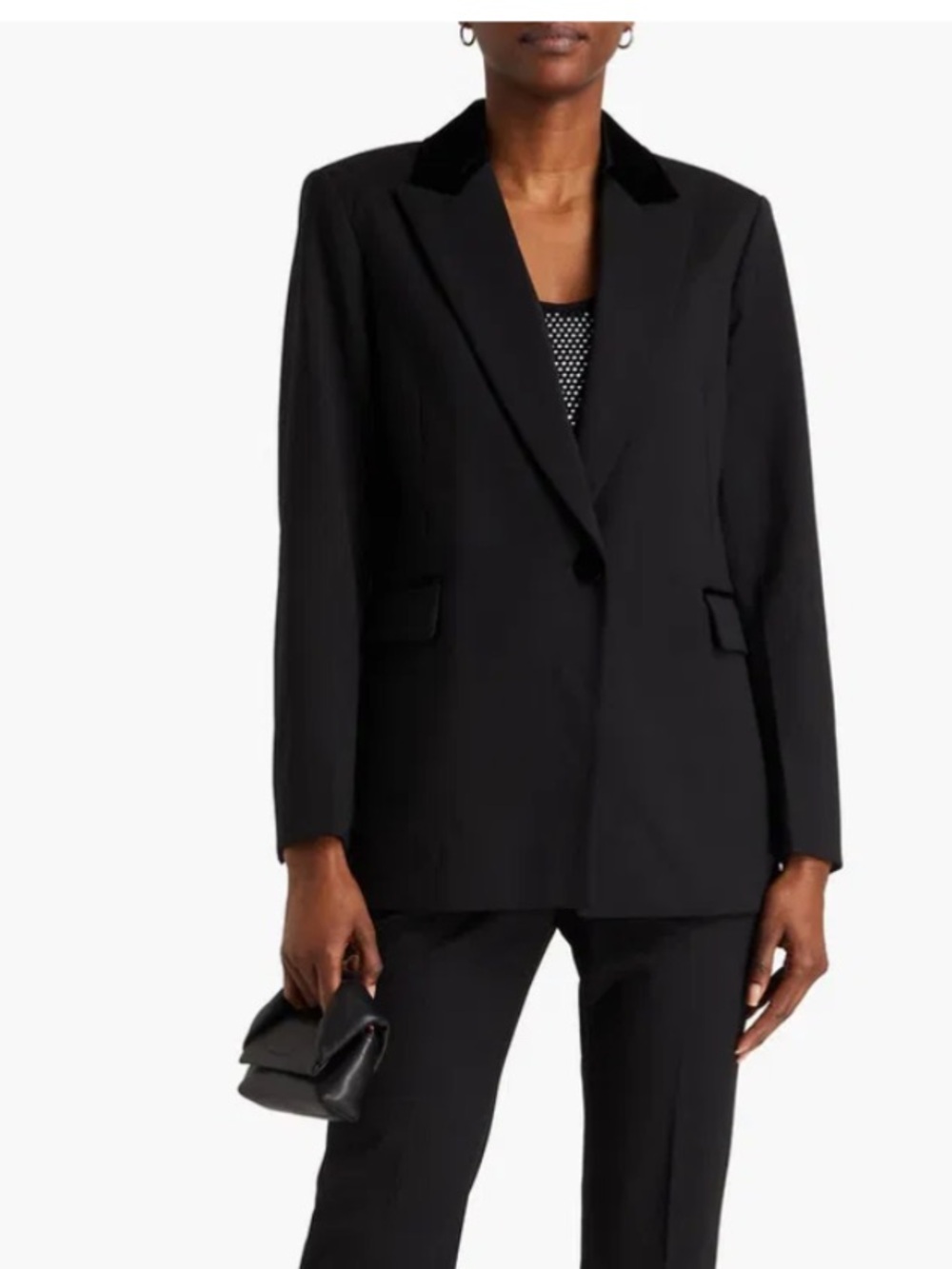 NWT Sandro Hella Velvet Trim Tailored Blazer in Black, Size 38/M